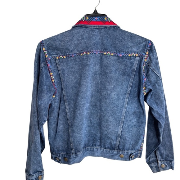 Vintage Denim Jean Trucker Jacket Womens Small Aztec Western Rodeo Southwestern - Picture 3 of 12